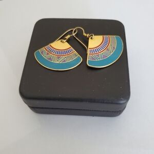 LAST CHANCE: Laurel Burch "Mali" Fan Earrings, Teal/Purple/Red/Gold